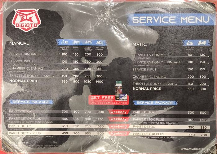 Daftar biaya paket servis di Digioto