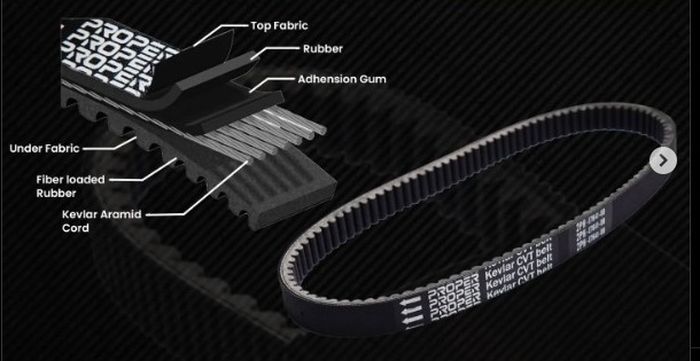 V-belt Proper Racing Line masih pakai karet CR Rubber biasa tapi sudah ditambah lapisan Kevlar Aramid