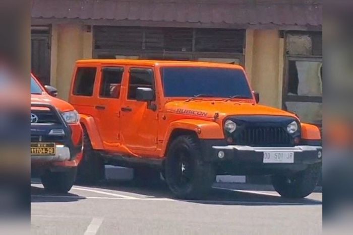 Jeep Wrangler Rubicon milik Kasi Hukum Sipropam Polrestabes Makassar berpelat nomor palsu