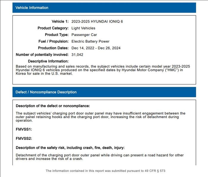 Laporan recall Hyundai Ioniq 6 di NHTSA