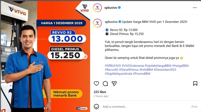 Harga BBM Vivo Desember 2025