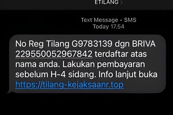 Salah satu contoh penipuan tilang elektronik
