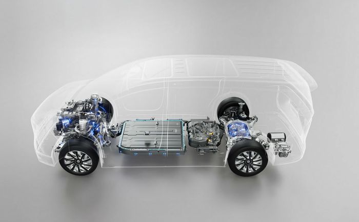 powertrain Buick Electra Encasa adalah gabungan mesin ICE 1.5L turo, dua motor listrik, dan baterai 40,9 kWh