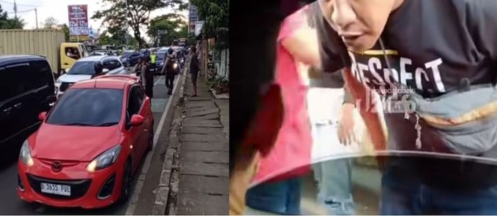 Aksi dua debt collector cegat, sita kunci dan STNK serta aniaya pengemudi Mobil Mazda2 di jalan Juanda, kota Depok, Jawa Barat