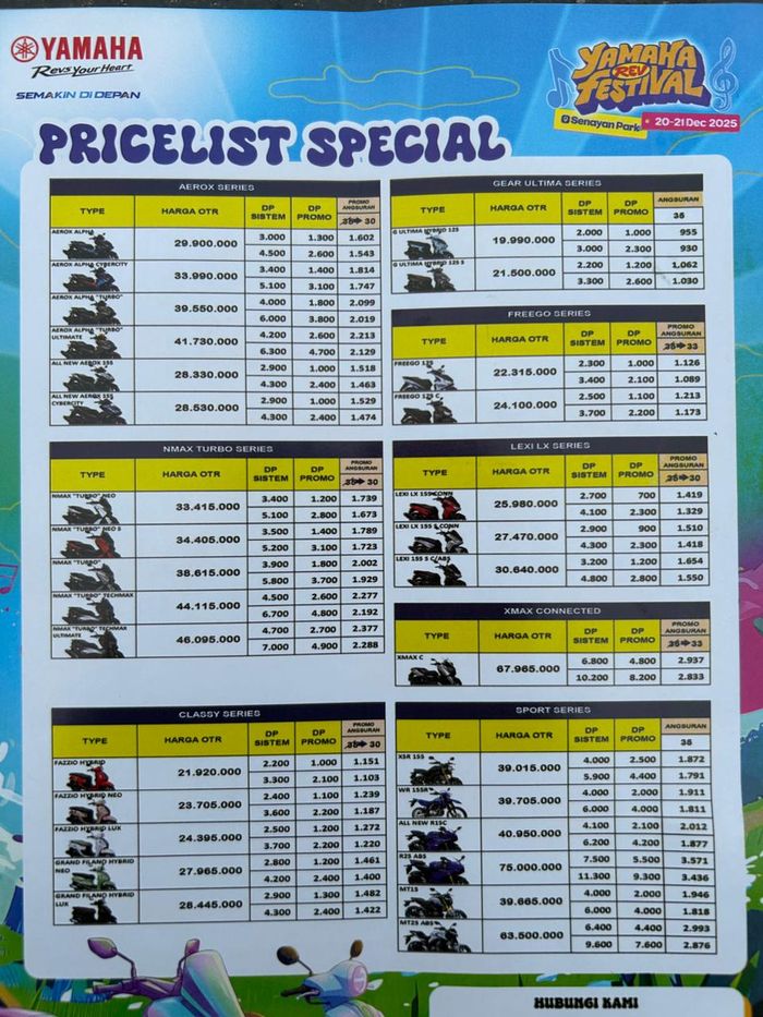 List promo pembelian motor Yamaha di event Yamaha Rwv Festival