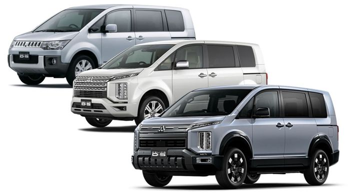 perbandingan tampilan Mitsubishi Delica model pertama, facelift 2019, dan model tebaru 2026