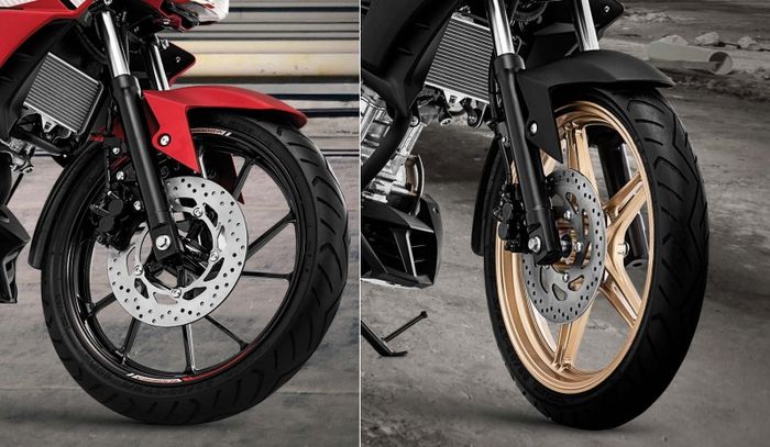 Perbedaan bentuk pelek Vixin R (kiri) dan Vixion standar (kanan)