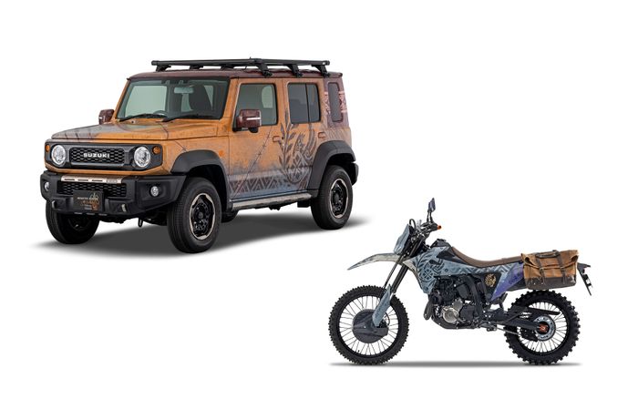 Suzuki Jimny Nomade dan DR-Z4S yang dimodifikasi terinspirasi dari Monster Hunter.