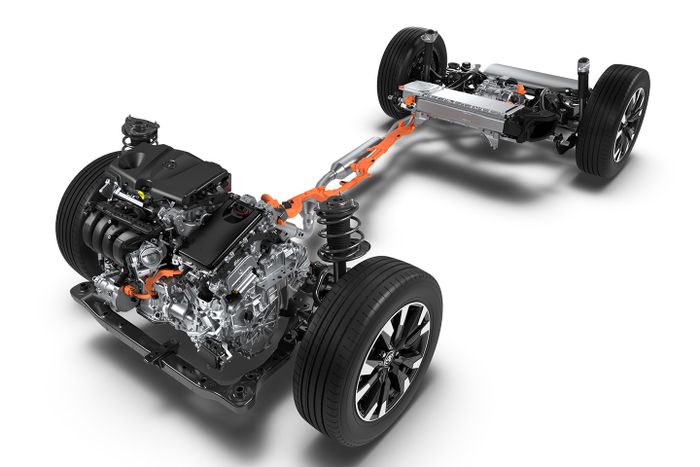 Skema hybrid Toyota RAV4 dengan penggerak E-Four.