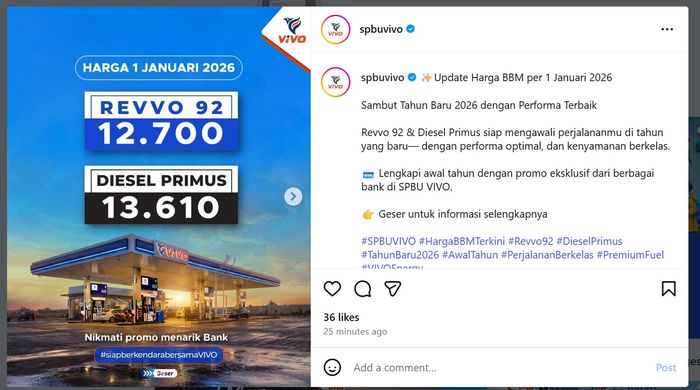 Harga BBM Vivo Januari 2026