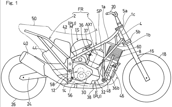Gambar paten skuter hybrid yang didaftarkan Kawasaki