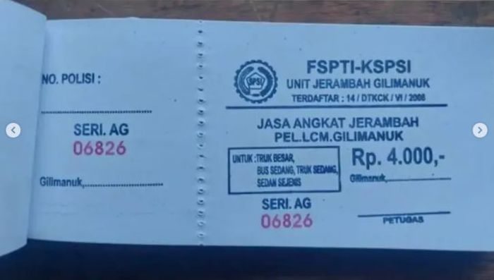 Karcis Jasa Angkat Jerambah di Dermaga LCM pelabuhan Gilimanuk, Jembarana, Bali yang dituding pungli