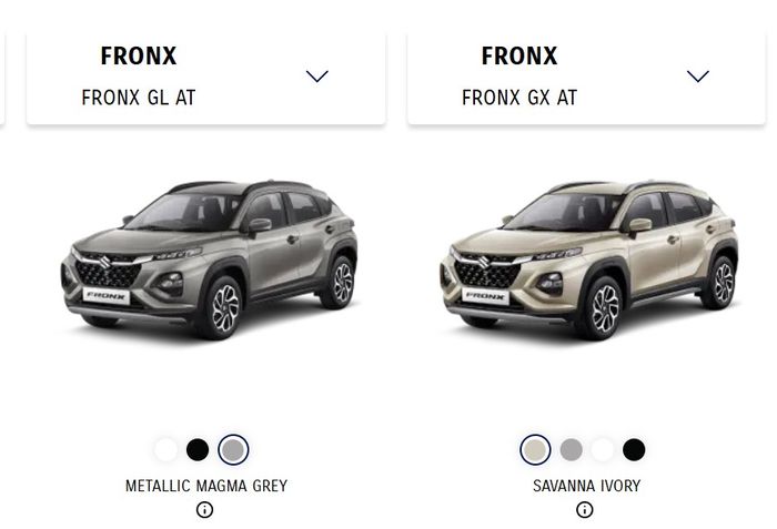 Pilihan warna Suzuki Fronx GX dan GL, cuma beda satu saja.
