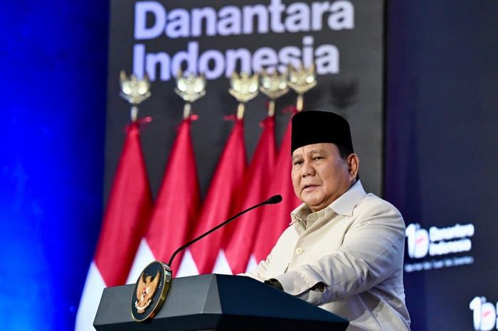 Presiden Prabowo Subianto saat sambuan Tasyakuran HUT ke-1 Danantara di Jakarta, (11/3/26)