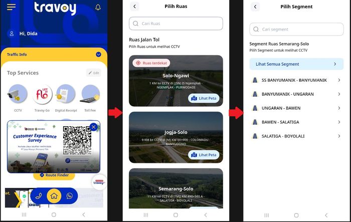 Pilih menu CCTV - pilih ruas tol - pilih segmen yang mau dipantau