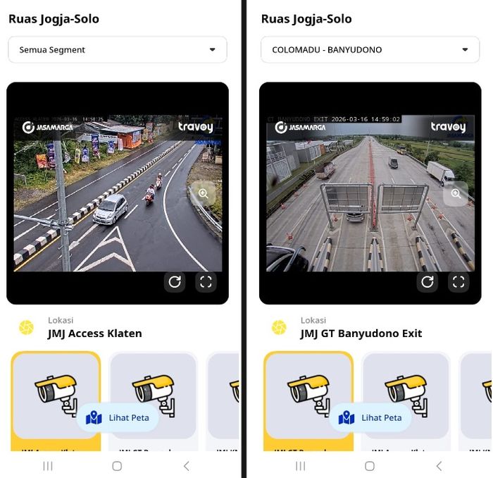 Tampilan CCTV jalan dari aplikasi Travoy