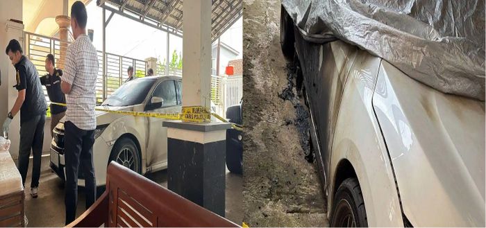 Satreskrim Polres Banjarnegara bersama tim Inafis dan Labfor Polda Jateng olah TKP pembakaran mobil Honda Civic Turbo milik Kades Purwasaba, Hoho Alkaf