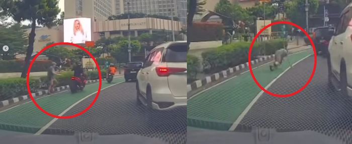 Aksi jambret pengendara Honda PCX 160 yang merampas HP Motorola Neo 60 milik  WNA asal Italia di sekitar Bundaran HI, Menteng, Jakarta Pusat