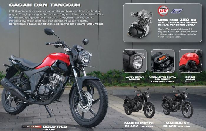 fitur dan pilihan warna Honda CB150 Verza