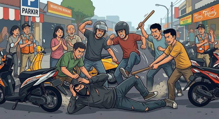 Ilustrasi pelaku penyiraman air panas ke tukang parkir di kota Medan, Sumatera Utara dihajar massa
