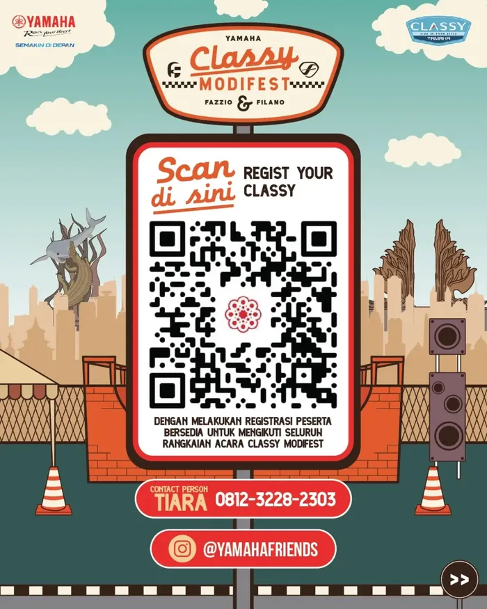 QR code pendaftaran Yamaha Classy Modifest 2026 Surabaya yang dapat diakses peserta melalui registrasi online. 