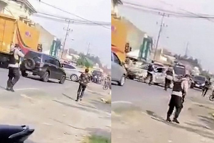 Cuplikan video pengejaran pelaku jaringan narkoba di Way Kanan, Lampung  yang kabur menggunakan Daihatsu Terios hitam dan menabrak mobil patroli