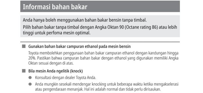 Informasi bahan bakar untuk kendaraan di mobil