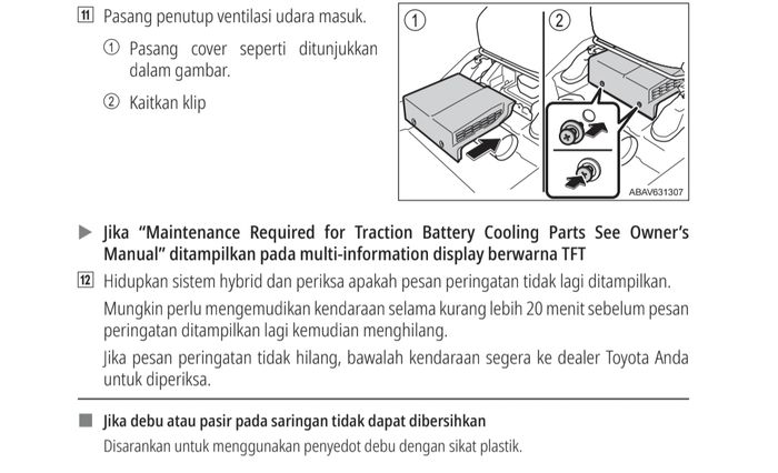 Cara Membersihkan Saringan Pendingin Baterai HEV Toyota Veloz Hybrid