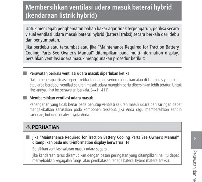 Penjelasan pembersihan ventilasi udara masuk baterai hybrid
