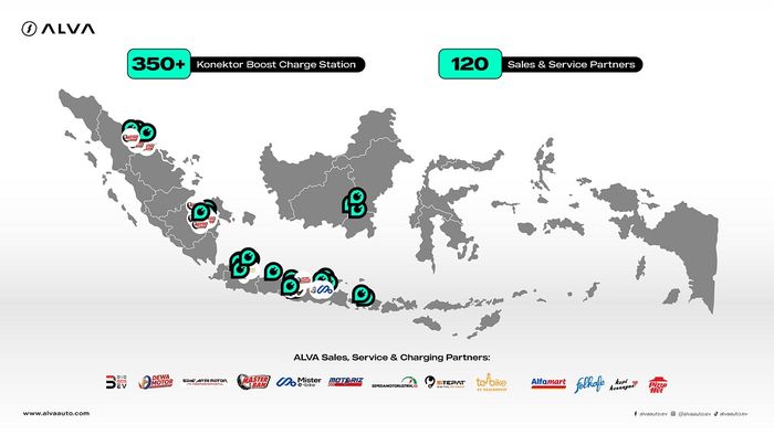 Titik wilayah Boost Charge dan Sales &amp; Service ALVA di seluruh Indonesia