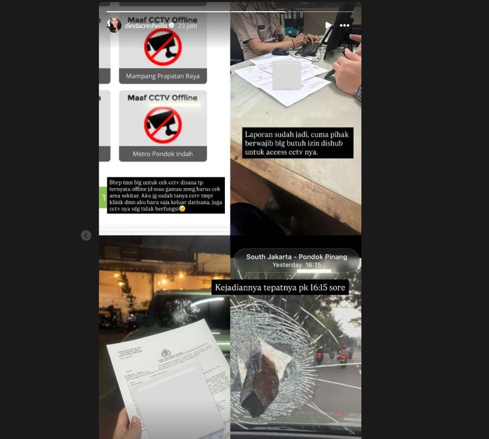 Postingan Adinda Cresheilla terkait peristiwa pelemparan batu terhadap mobilnya