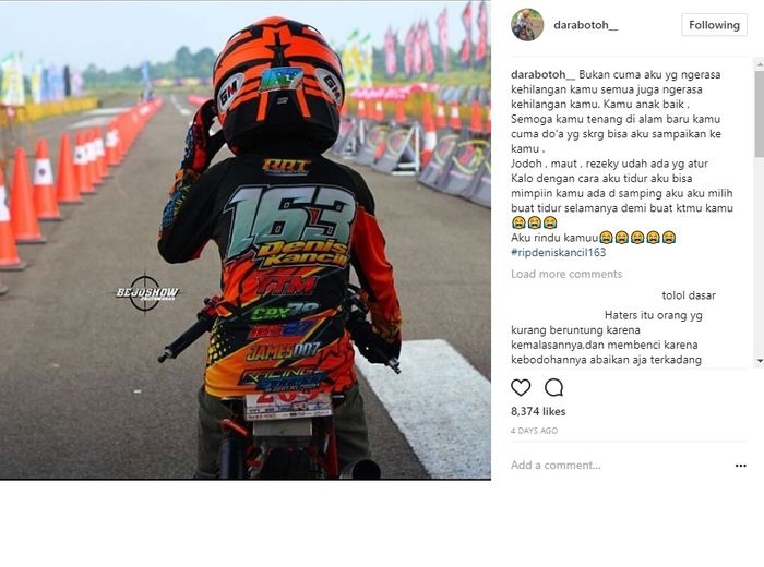 Foto Denis Kancil di Instagram Dara