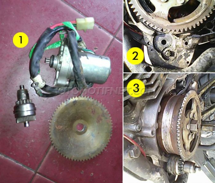 Foto 1-2-3 pemasangan electric starter Yamaha RX King