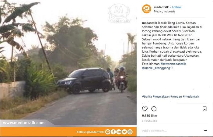 Suzuki Ignis tabrak tiang listrik, (18/11/2017)