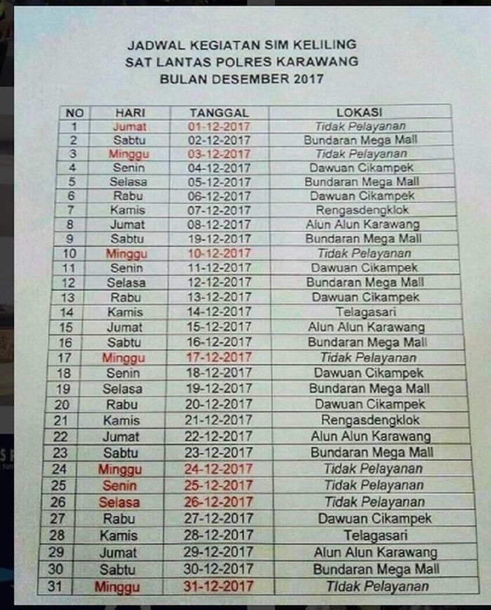 Jadwal SIM Keliling Karawang