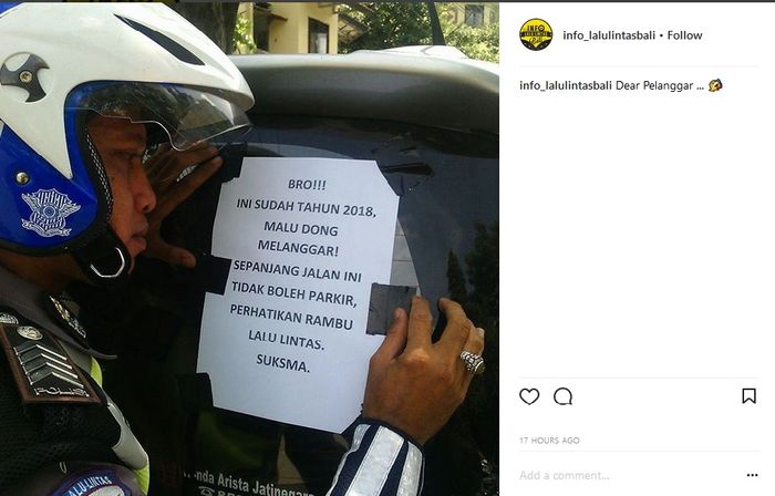 Kertas peringatan kepada pelanggar dari pihak kepolisian