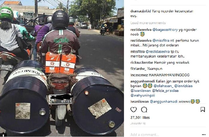 Driver ojol angkut drum atau tong besar