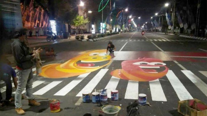 pembuatan pola animasi di jalur Zebra Cross atau penyeberangan jalan, Semarang