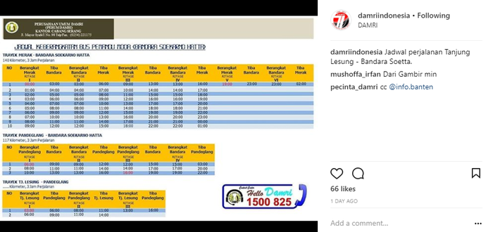 Jadwal Perjalanan Tanjung Lesung - Bandara Soekarno-Hatta