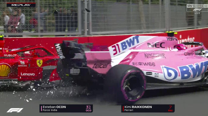 Kimi Raikkonen dan Esteban Ocon crash di GP F1 Azerbaijan 2018