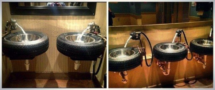 ban mobil yang digunakan menjadi wastafel