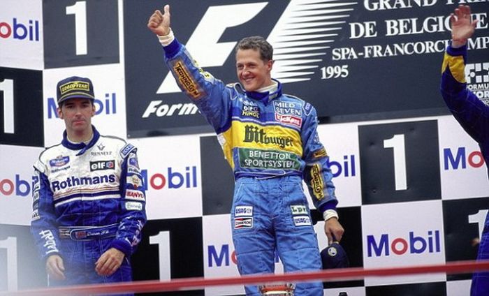 Michael Schumacher saat meraih kemenangan GP F1 Belgia yang kedua pada 1995
