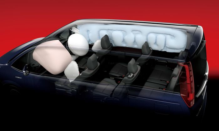 Aplikasi SRS airbag, Knee airbag, side airbag, dan curtain airbag di mobil Toyota