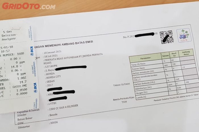 Hasil Uji Emisi Gas Buang Kendaraan di Honda Permata Hijau