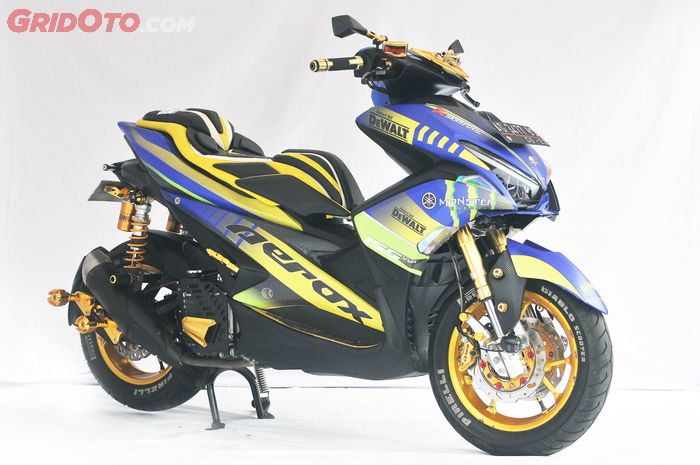 Yamaha Aerox Sporty Biru Kuning Customaxi Surabaya