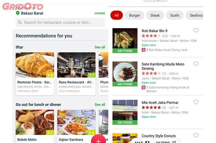 Ilustrasi aplikasi pencari tempat makan