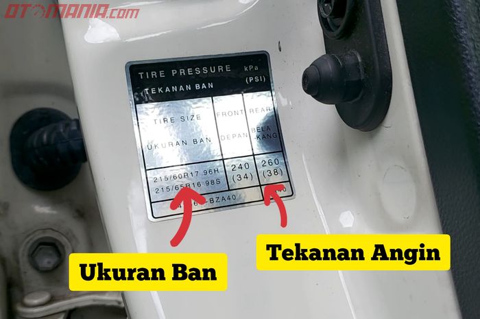 Ilustrasi stiker tekanan angin ban mobil