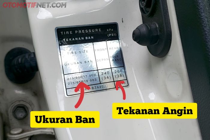 Ilustrasi stiker tekanan angin ban mobil