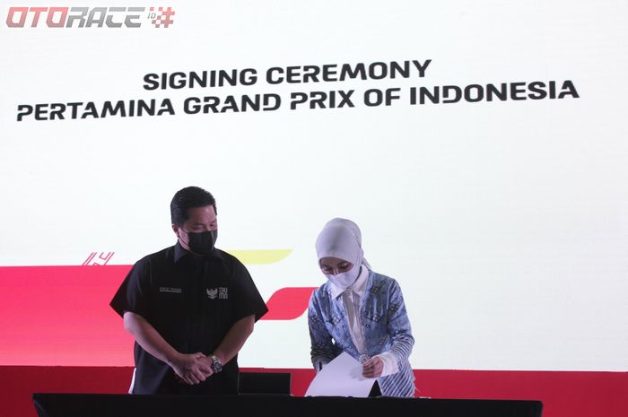Penanda tanganan kontrak Pertamina Grand Prix Of Indonesia yang berlangsung di Jaksel (9/2). Menjelang MotoGP Indonesia 2022