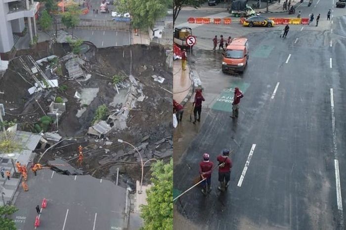 Jalan Gubeng Surabaya yang ambles dan usai diperbaiki. Tak Mau Kalah dari Negara Jepang, Jalan Guben